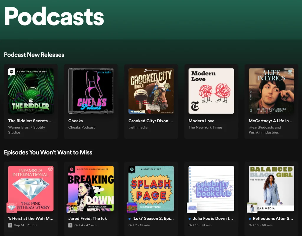 Spotify Podcast list